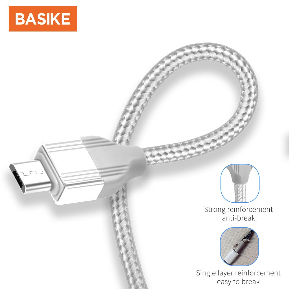 BASIKE Kabel Data Fast charging Micro USB cable for Android phone Tangle-free Docking Nylon 100CM xiaomi Samsung Oppo Vivo hp murah Realme Redmi infinix Ipad Gadgets-1