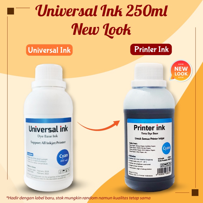 Tinta Refill Universal Ink 250ml, Tinta Botol Dye Base Printer HP Canon Epson Brother