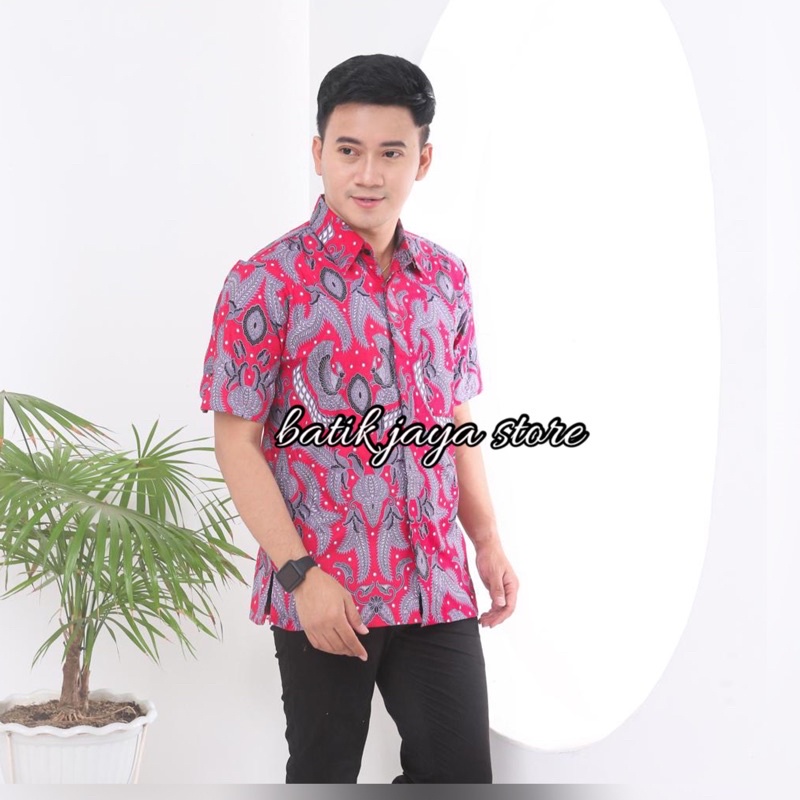 022 Zahira Batik HRB026 Kenongo Hem Kemeja Batik Pria Lengan Pendek  Katun Primis Halus M L XL