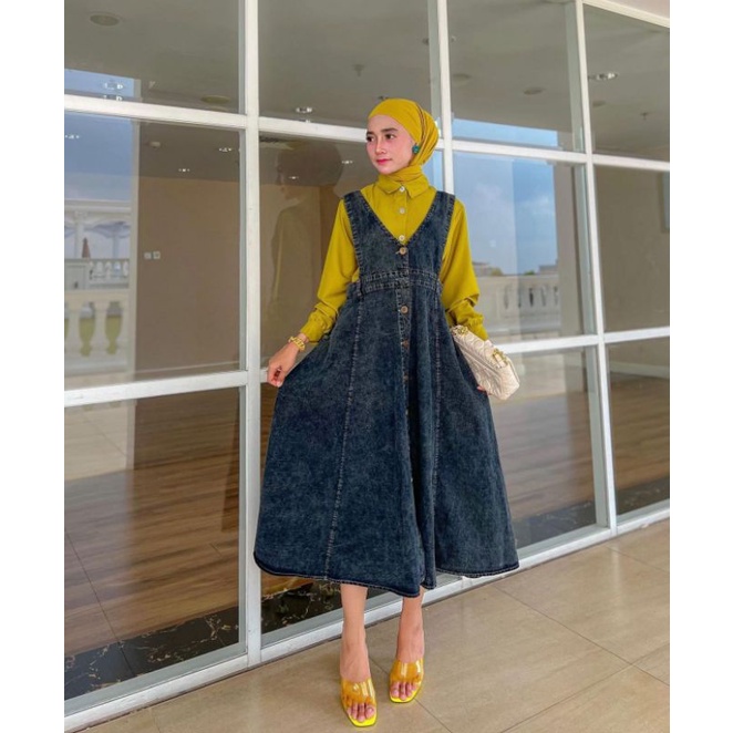 Real pic original dan termurah MIDI dress Jeans import / Long tunik Jumbo Import / Maxi dress Jumbo 