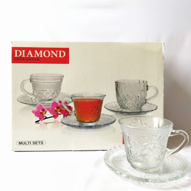 ✨ADEENA✨ Diamond Cup & Saucer/Gelas 12 Set/Cangkir Teh/Cangkir Kopi