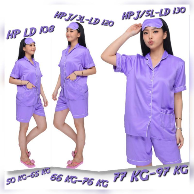 PIYAMA SATIN DEWASA LAVENDER / BAJU TIDUR SATIN POLOS