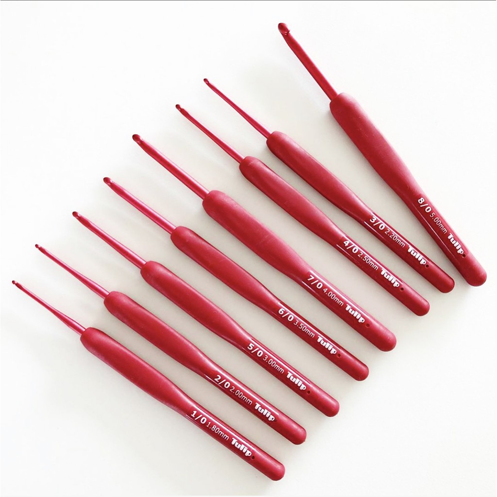 Hakpen (Alat/Jarum Rajut) Tulip ETIMO RED Crochet Hooks With Cushion Grip Ukuran 1-10.5 - PCS