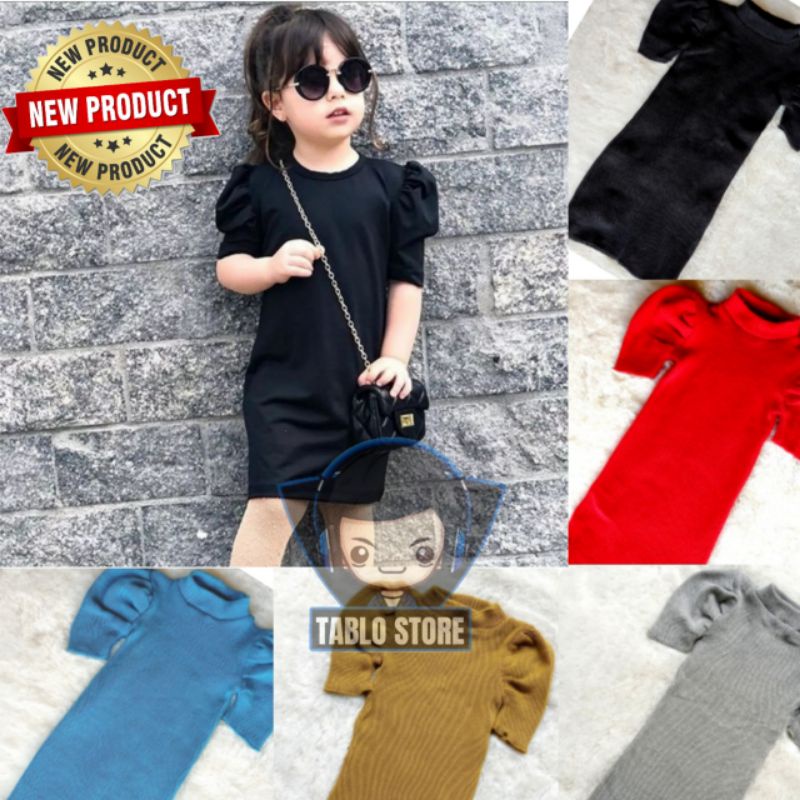 Dress Tangan Balon / Tunik Casual Baju Lengan Balon Rajut Anak Perempuan 2 3 4 Tahun