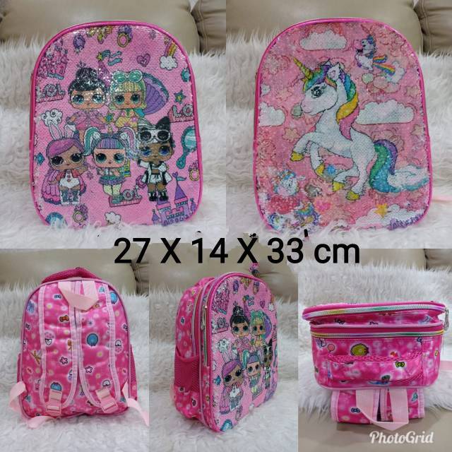 Tas Ransel Sequin Anak Bolak Balik Seri Karakter Terbaru Jaman Now atau Tas Anak Model Sequin