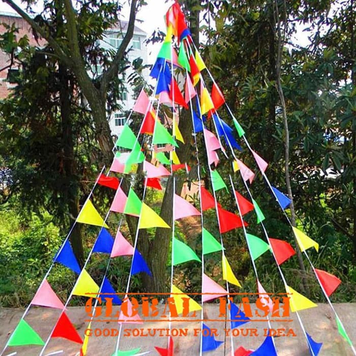 Bendera Segitiga kain warna warni poliester / Bendera kain HUT RI warna warni umbul umbul agustusan