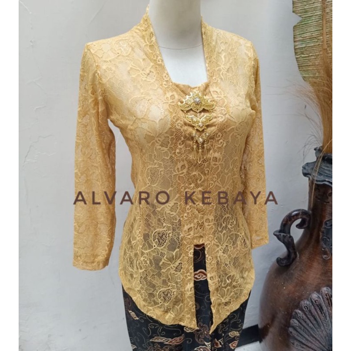 atasan kebaya kutubaru brokat halus strait stretch melar lengan panjang baju wanita modern adat jawa gold lilac real pict ready stock