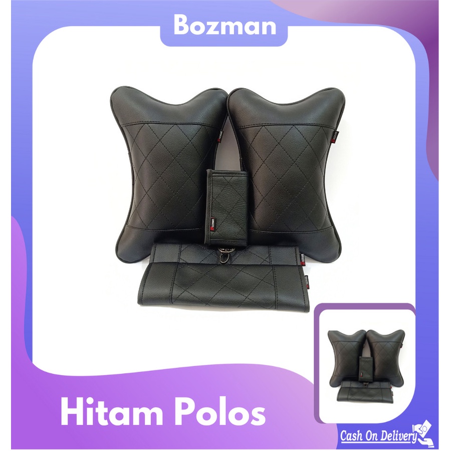 Aksesories Mobil/ Set Bantal Mobil 3 In 1 Hitam Polos Premium isi 2 bantal mobil 2 seatbelt dan 1dompet stnk