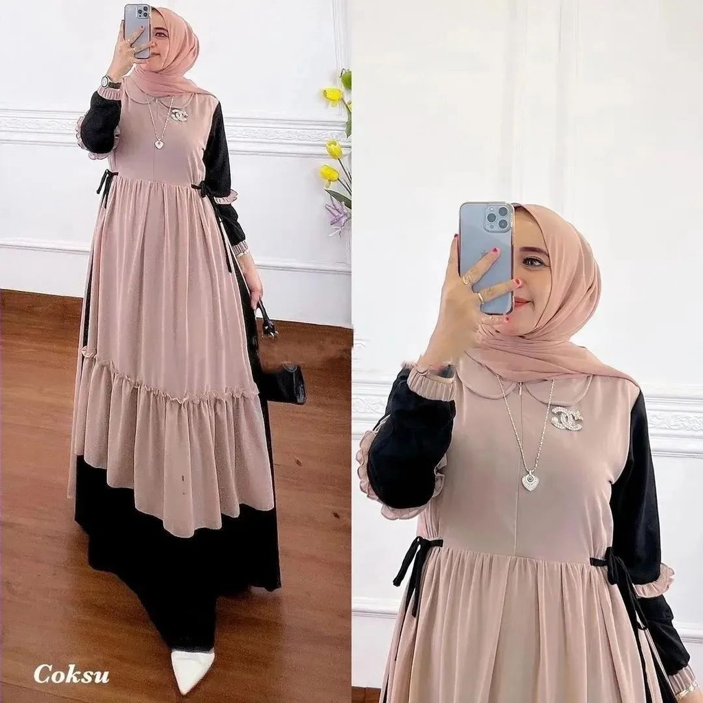 PRIANKA DRESS CB KAIN CERUTY BABYDOLL FULL PURING LD 110 CM PB 138 CM ZIPPER DEPAN ( BUSUI ) BAJU DRES TERBARU UNTUK BUSUI