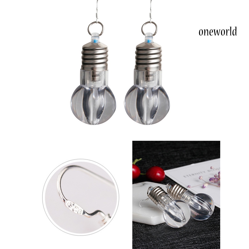 OW@ Silver Plated LED Bulb Lighting Hook Earrings Party Pub Club Women Jewelry Decor