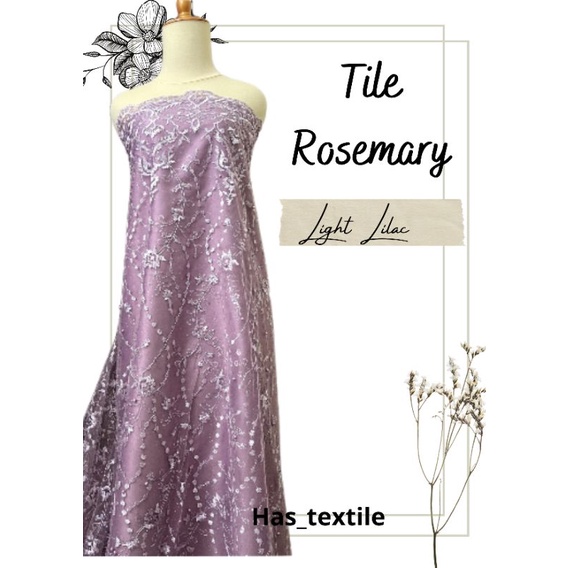 Bahan Kebaya Brokat Tile Bordir Mutiara Rosemary warna Light Lilac Ungu