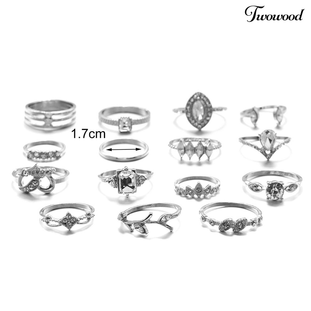 15pcs / Set Cincin Berlian Imitasi Bahan Alloy Untuk Harian