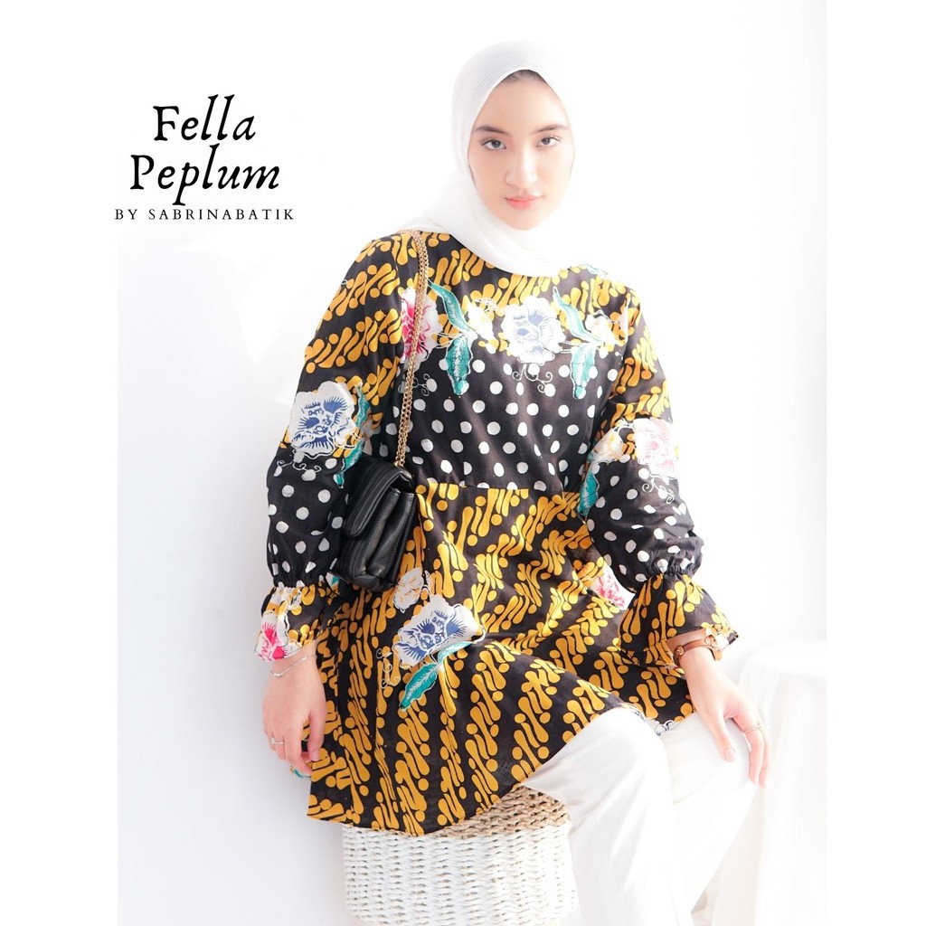 Fella Peplum Blouse Atasan Batik Kerja Kantor Modern Wanita Cantik Modis Kekinian Cap Elegant