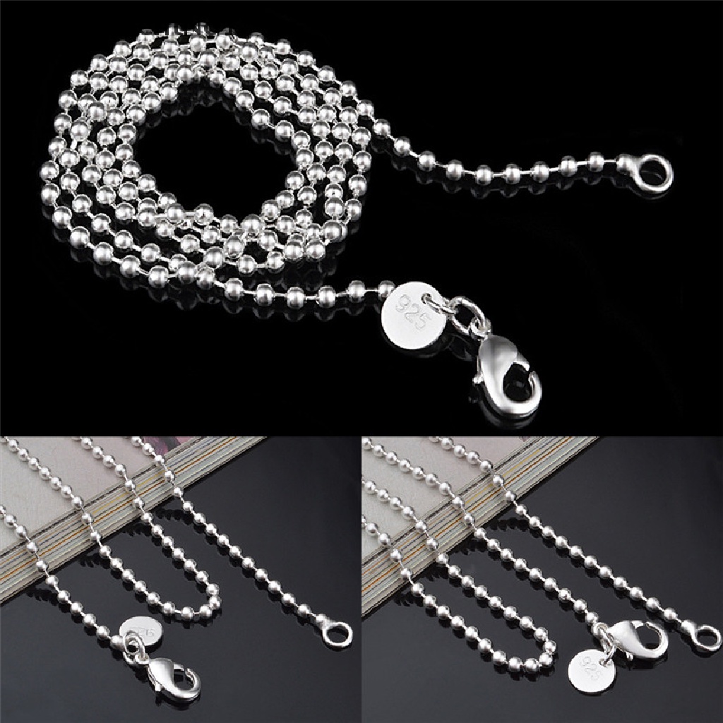 (AdornmentNo1) Kalung Rantai Lapis Silver 2.4MM 16-24 &quot;Dengan Liontin Bola Bulat Untuk Pria / Wanita