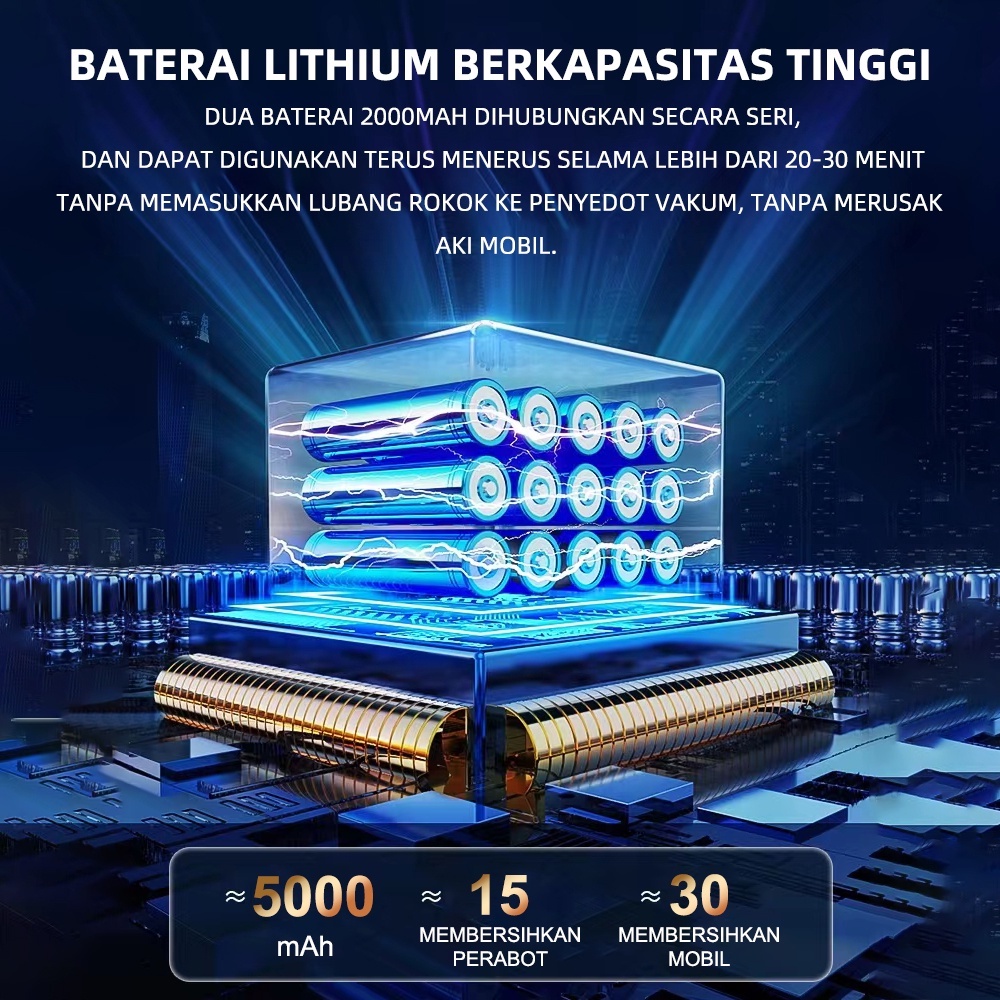 Livideas Vacuum Cleaner 120W Penyedot Debu Mobil Kuat Wet And Dry Cordless Vacuum Cleaner Penghisap Debu USB Rechargeable 5 dalam 1 tip