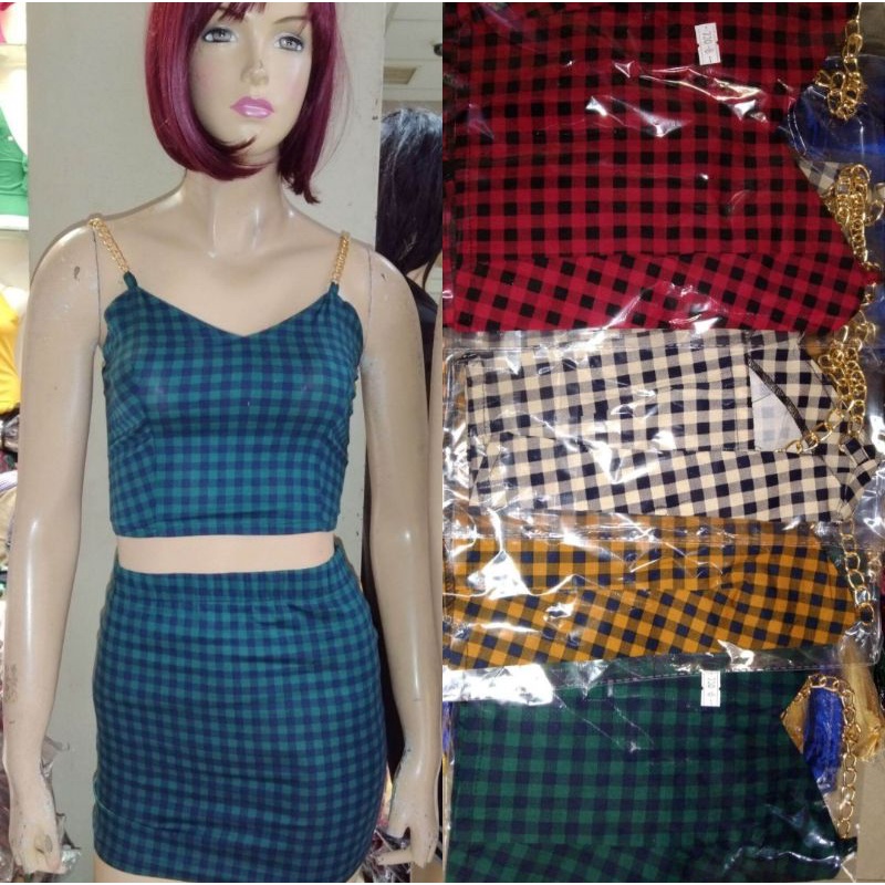 Setelan Crops Kotak 730.8 Tali Rantai/Atasan TankTop Tali Rantai+Rok Span Mini/Setelan Sexy/Atasan T