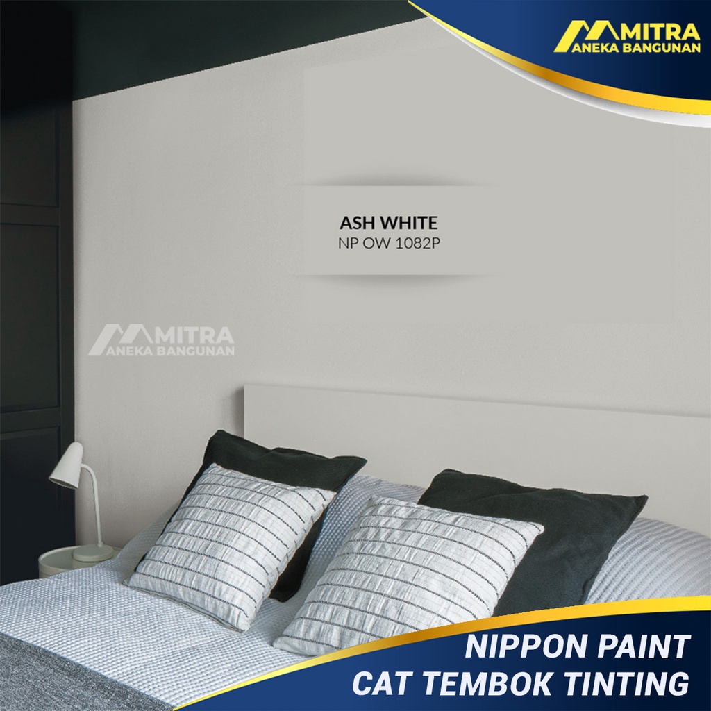 CAT TEMBOK EKSTERIOR INTERIOR NIPPON PAINT ASH WHITE NP OW 1082 P / VINILEX ELASTEX SPOTLESS / ABU PUTIH