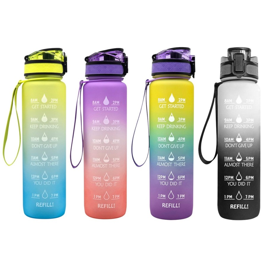 BOTOL MINUM 1 LITER BOTOL MINUM RAINBOW KOREA VIRAL BOTOL MINUM MOTIVASI / Botol Minum 1 LITER PASTEL / Botol minum 1000ml / Drink Reminder BPA FREE