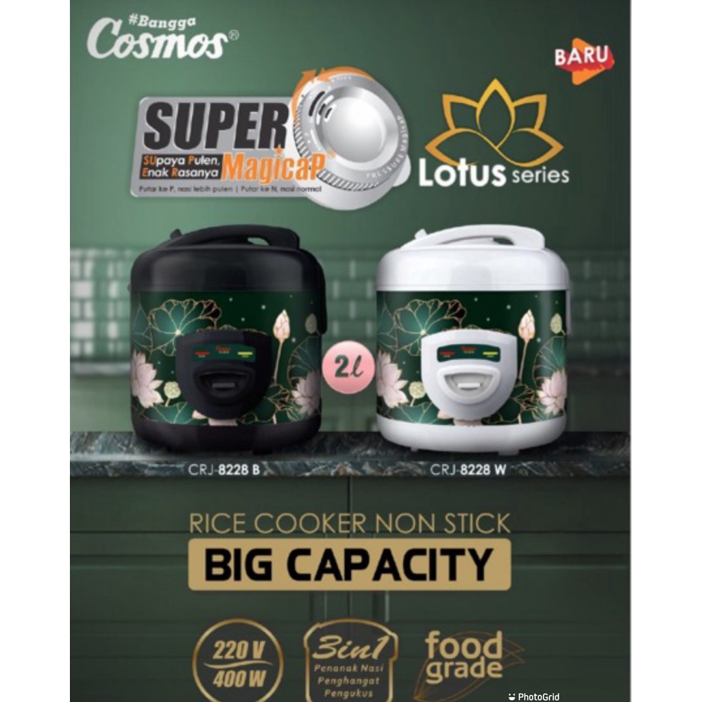 Cosmos Magic Com 2 Liter CRJ 8228 Rice Cooker Cosmos Anti Lengket 3in1 Masak Hangat Kukus