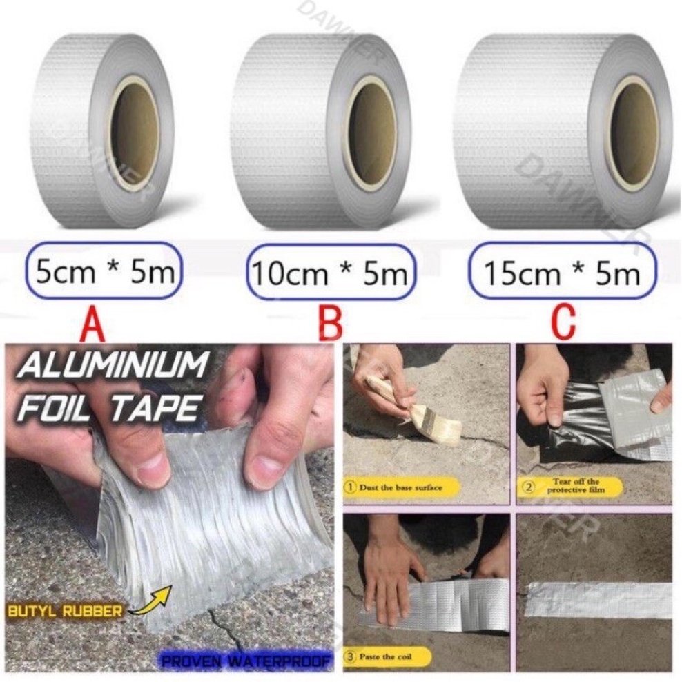 PROMO Lakban Alumunium 3METER Lakban Anti Bocor Anti Air Alumunium Foil Butyl Super Waterproof Tape Tambal Silver Lakban Super Kuat