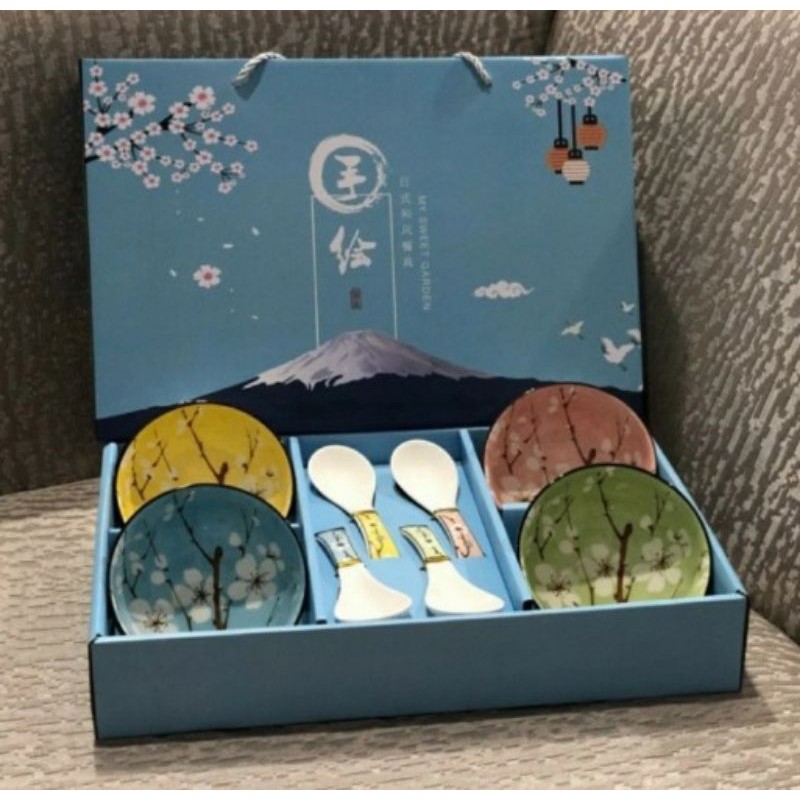Gift Set Mangkok Keramik Motif Sakura