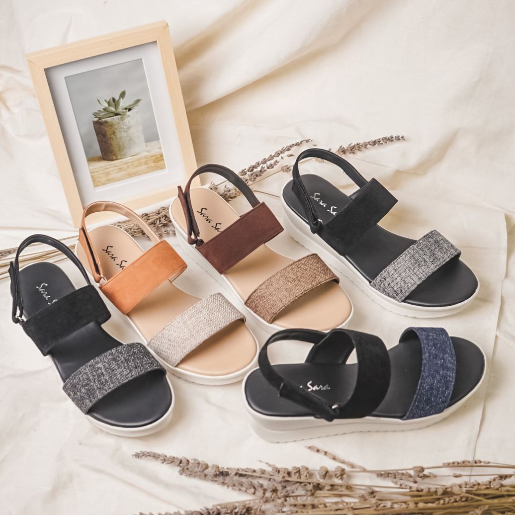 SaraSara Bellina Sandal Wedges Tali Belakang Terbaru Sepatu Sendal Cewek Wedges Casual