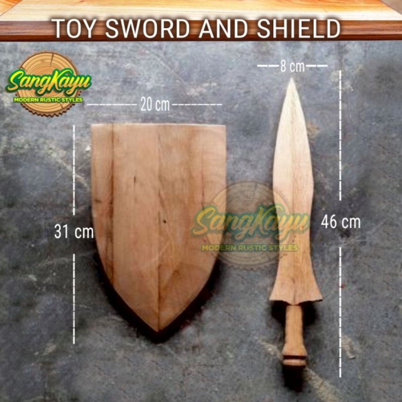 Mainan pedang kayu wooden sword toy + perisai kayu mainan anak