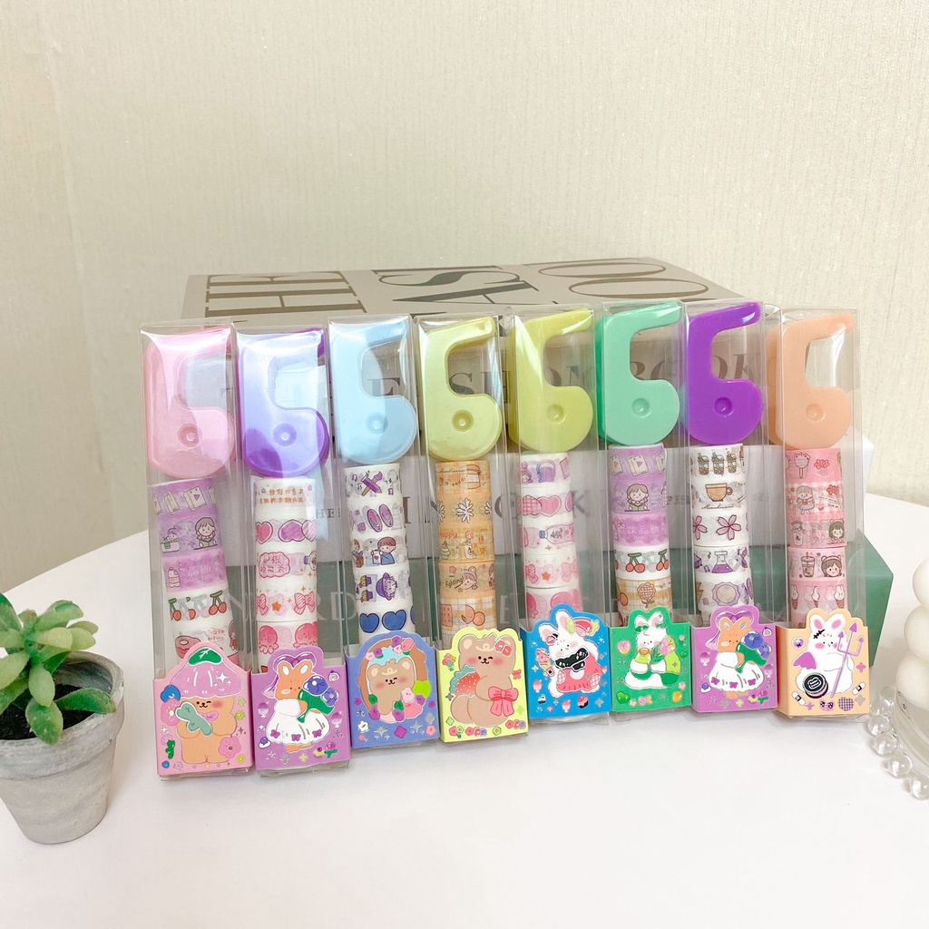 

1 SET ISI 8 WASHI TAPE DECOTAPE DECORATION TAPE BONUS TAPE DISPENSER XMJD2230 TERMURAH READY GROSIR BISA COD