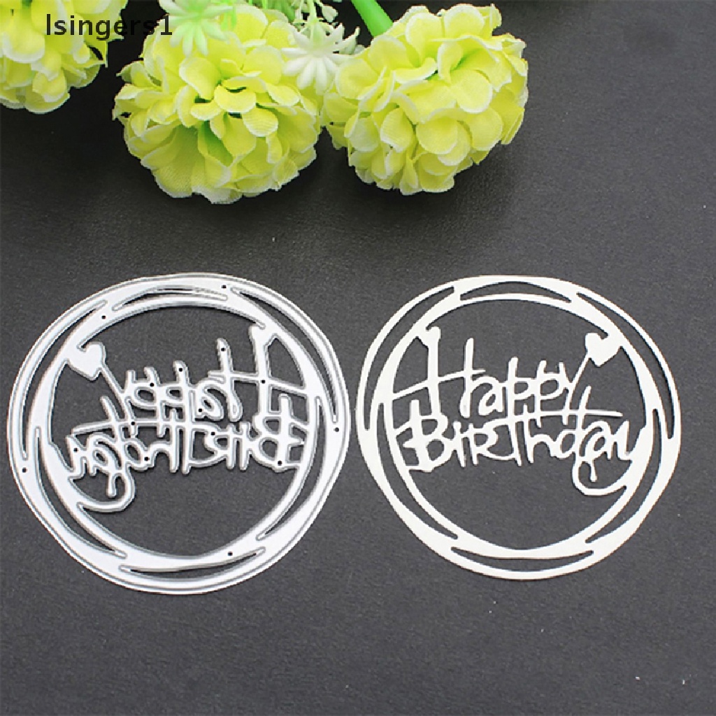 (lsingers1) Cetakan Stensil Cutting Dies Motif Tulisan Happy Birthday Bahan Metal Untuk Scrapbook DIY