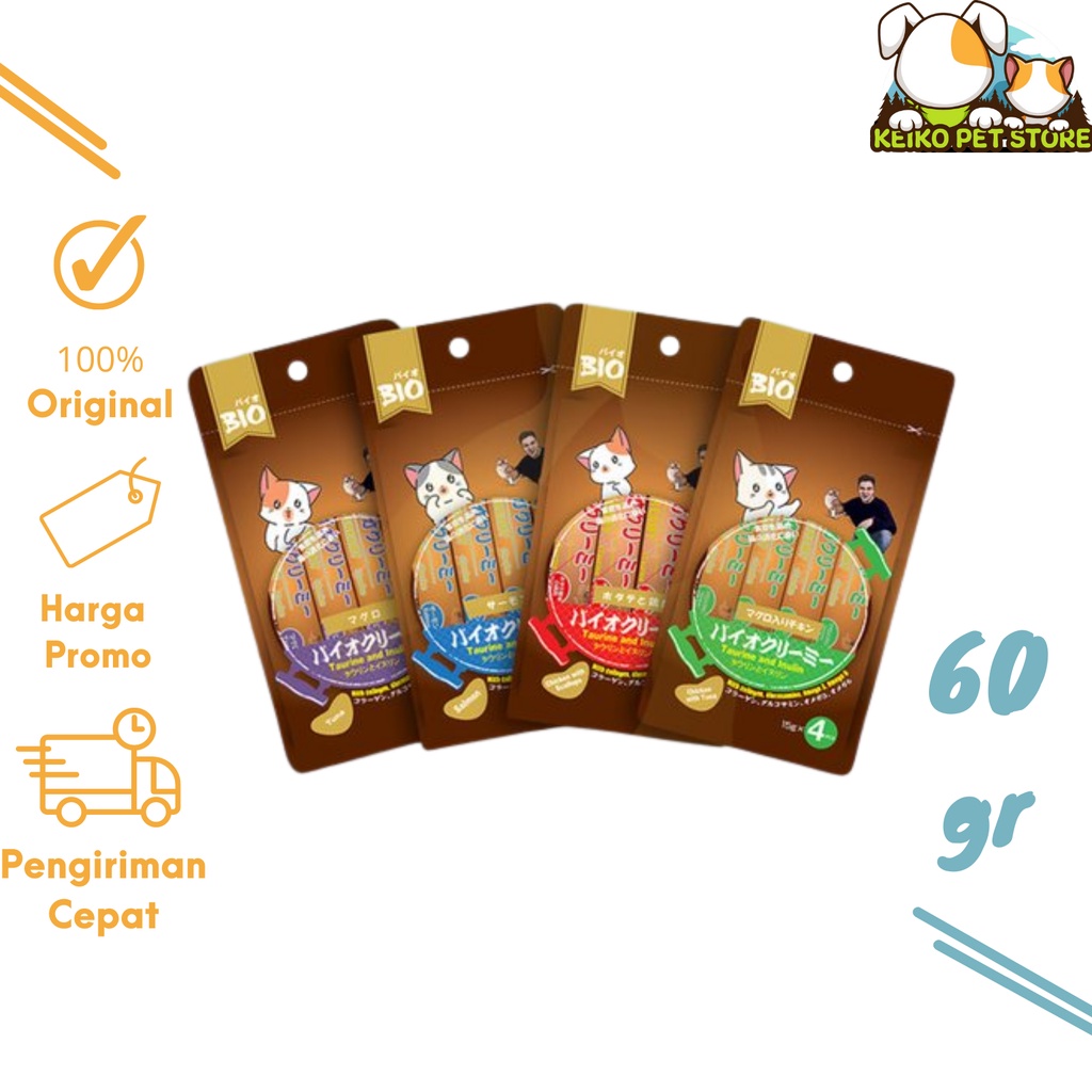 (PROMO) Bio Creamy Treats isi 4 pcs / GROSIR Snack Kucing setara Meo Me-O