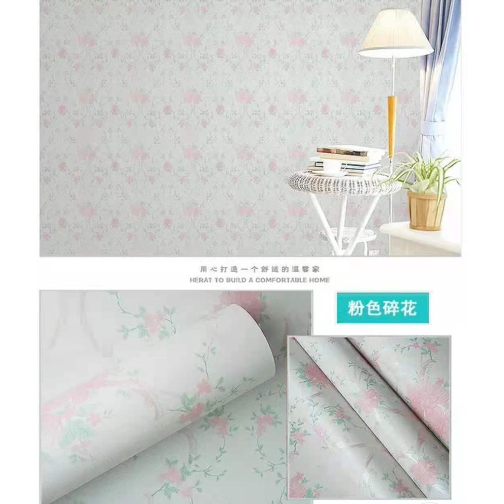 Wallpaper Sticker Dinding Bunga Rambai Pink 45cmx10m