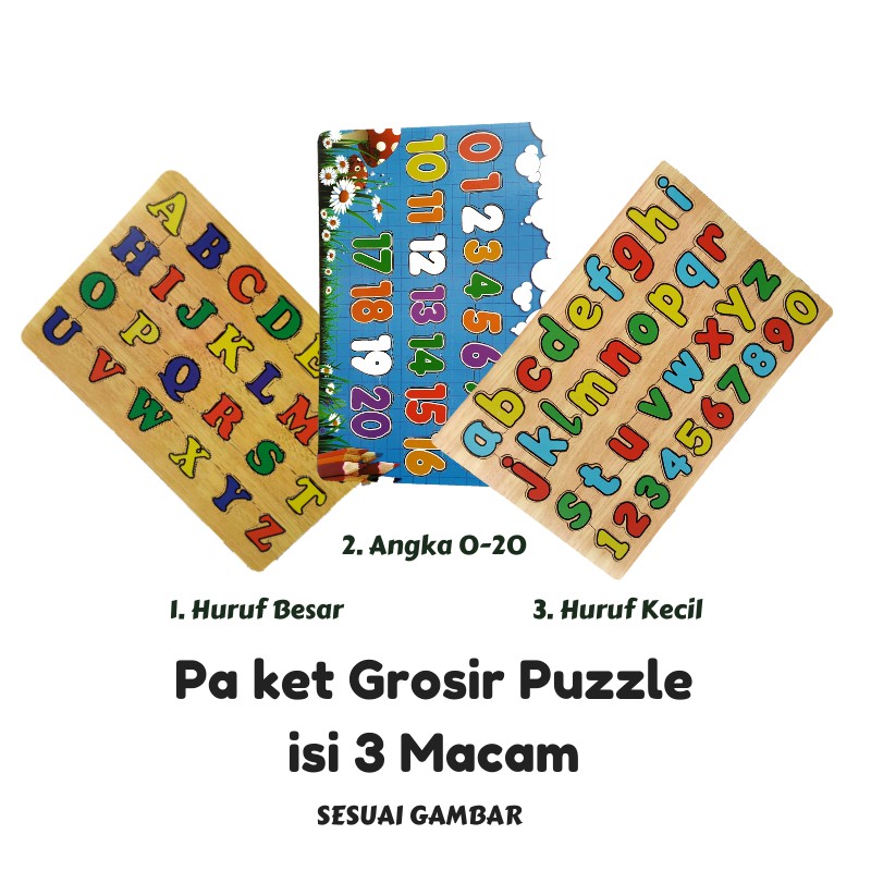 Rapid Toys Isi 3 / Paket Puzzle Kayu Edukasi Kualitas SNI / Huruf Kecil Huruf Besar Dan Angka