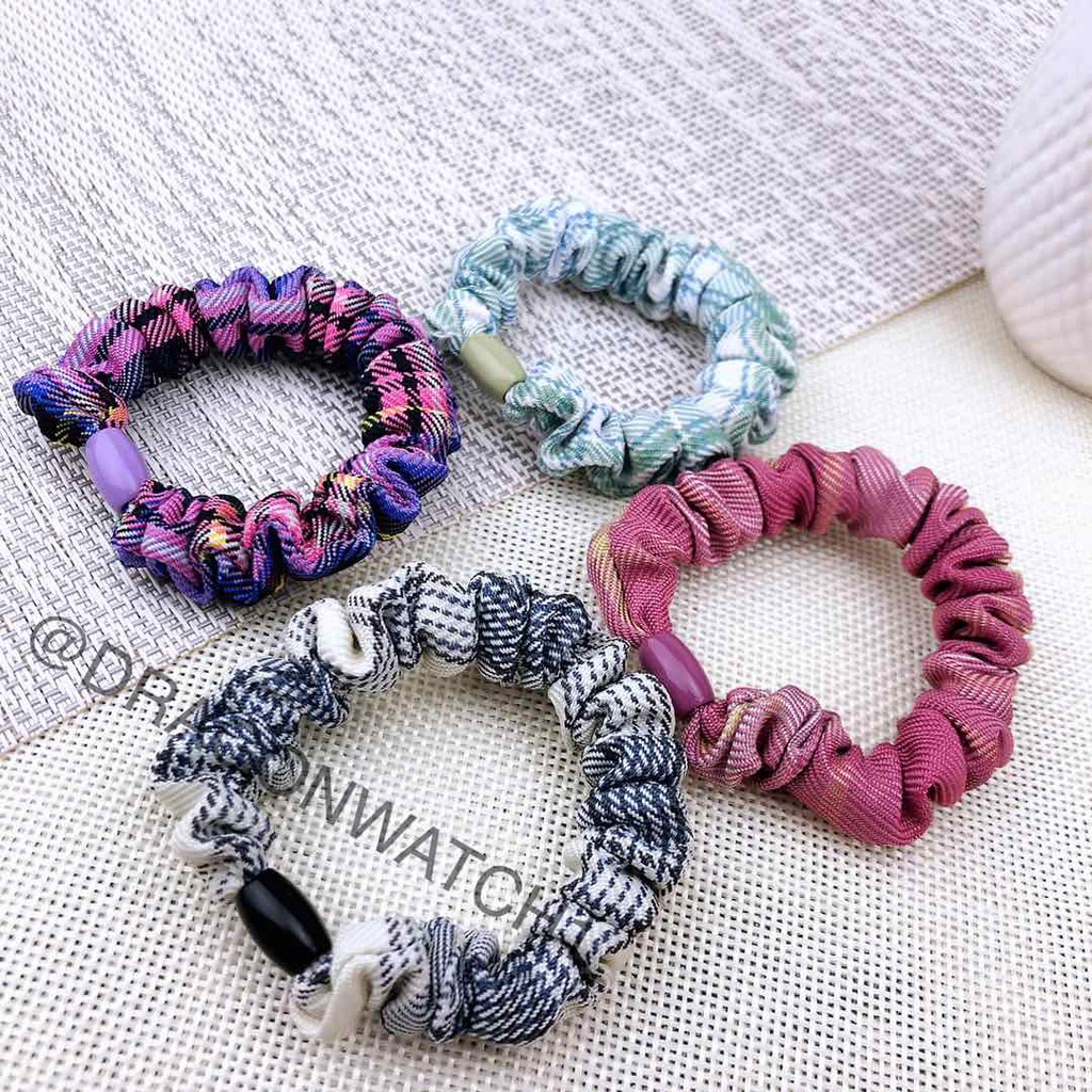 [Fashion Wanita] JK Ikat rambut motif kotak-kotak BM bahan kain cincin rambut kualitas import   T012