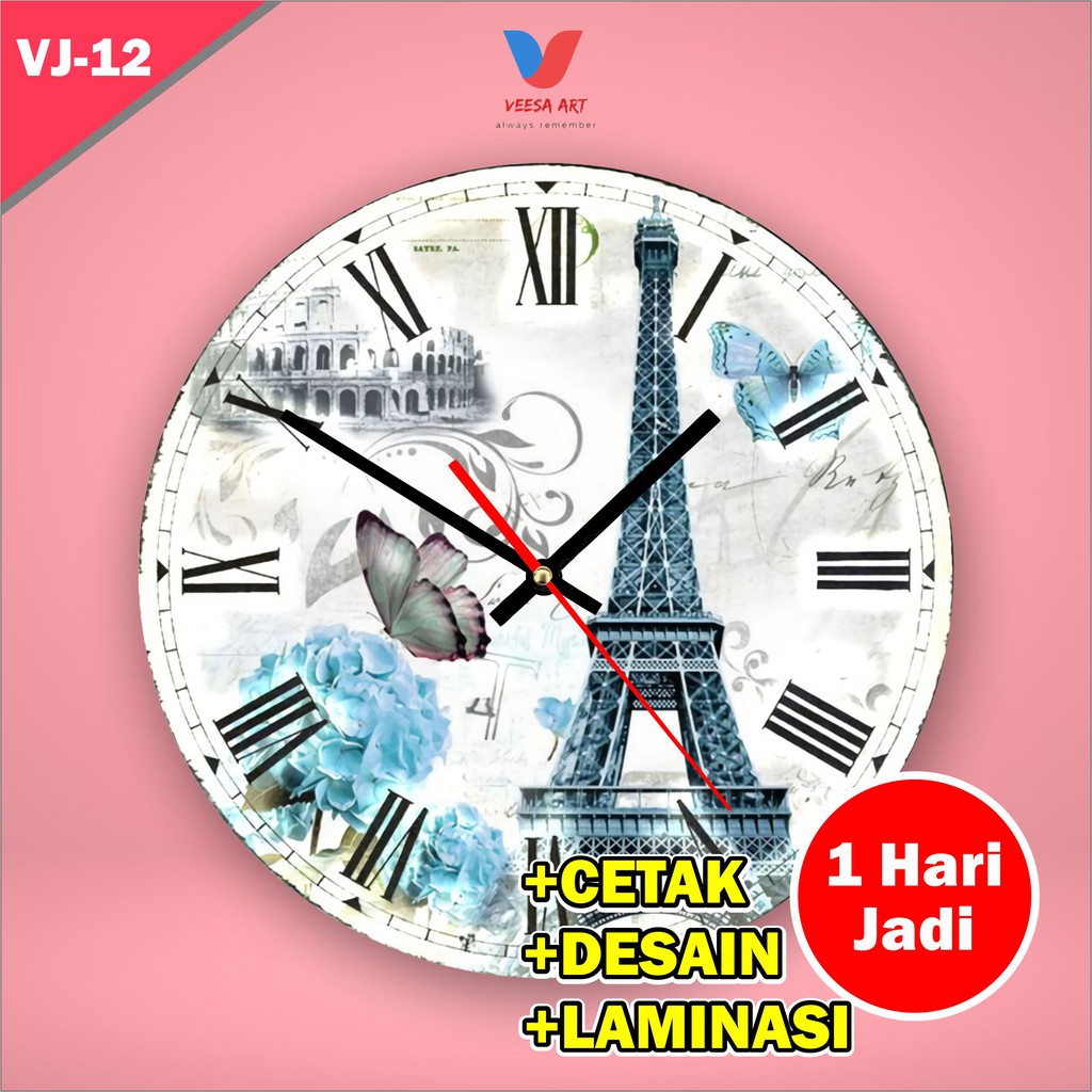 Jam dinding murah paris perancis menara eifel eiffel kayu vintage klasik fintage unik kamar cewek