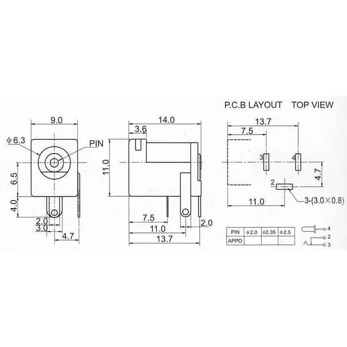 Dc-005 Socket Female Jack Dc Power Jack 5.5Mm X 2.1Mm 3P Tanam Pcb