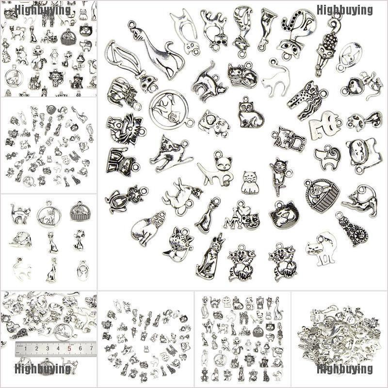 Hbid Glory 42pcs / lot Liontin Bentuk Kucing Warna Silver Gaya Vintage Untuk Membuat Perhiasan DIY