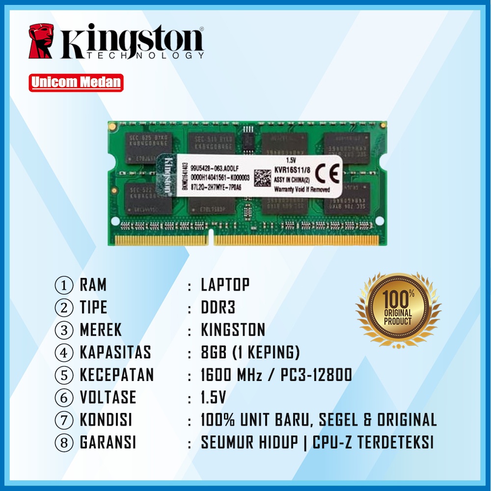 RAM LAPTOP DDR3 8GB 1600MHZ KINGSTON