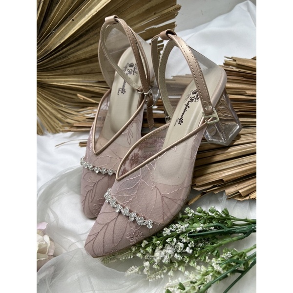 Rafaizoutfit  sepatu wanita violin rosegold tinggi 7cm kaca