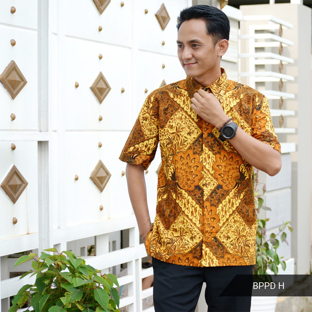 GROSIR TROLIS grosir grup promo39batik batik pria lengan pendek kemeja atasan pria cowok BPPD trolistore-BPPD H