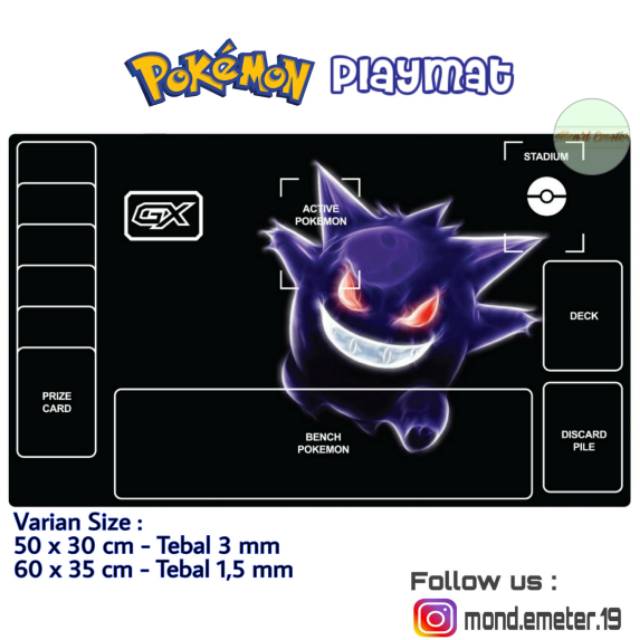 "FAST PO 5 hari" - Playmat Gengar Multifungsi - Alas Bermain Kartu Pokemon TCG Indonesia (kode:GG01)