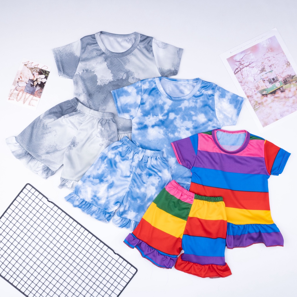 VS - SETELAN RUFFLE SET TIE DYE / SETELAN ANAK PEREMPUAN TIE DYE / SETELAN BALITA POLOS
