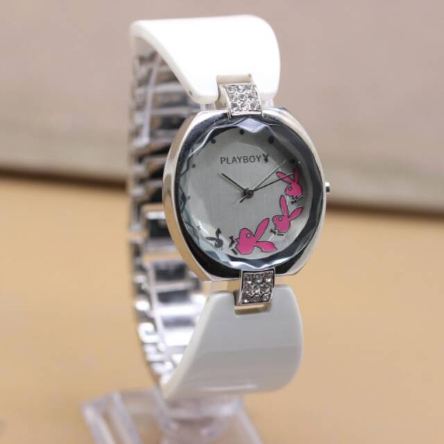 JAM TANGAN CEWEK/ WANITA PLAY BOY  RANTAI SEMI KERAMIK TERBARU TAHAN AIR ELEGANT HARGA BERSAHABAT.