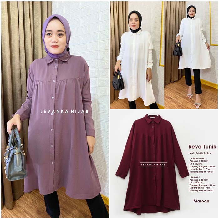 Baju Atasan Wanita Lengan Panjang Jumbo atau REVA Tunik Crinkle Airflow