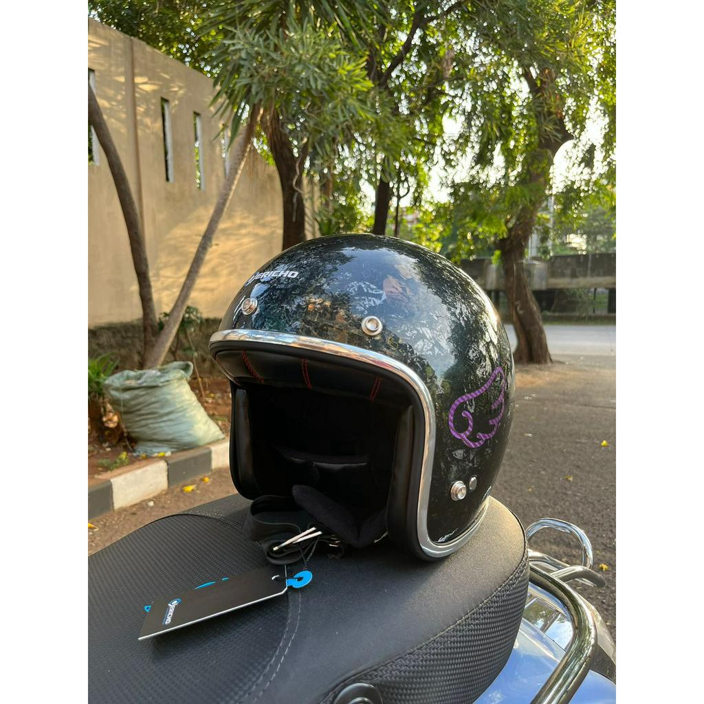 JERICHO CF500 CARBON SAVAGE BLACK | HELM RETRO | HALF FACE HELMET