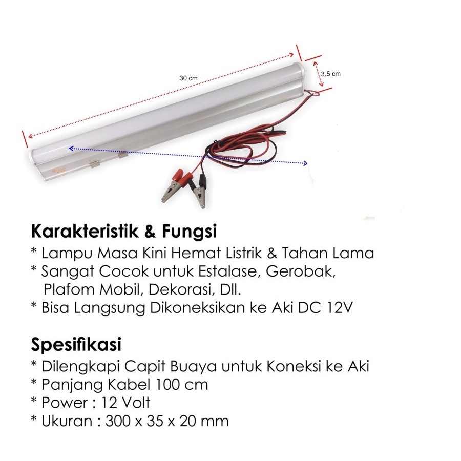 Lampu T5 led DC 12volt T5 30cm 6 watt