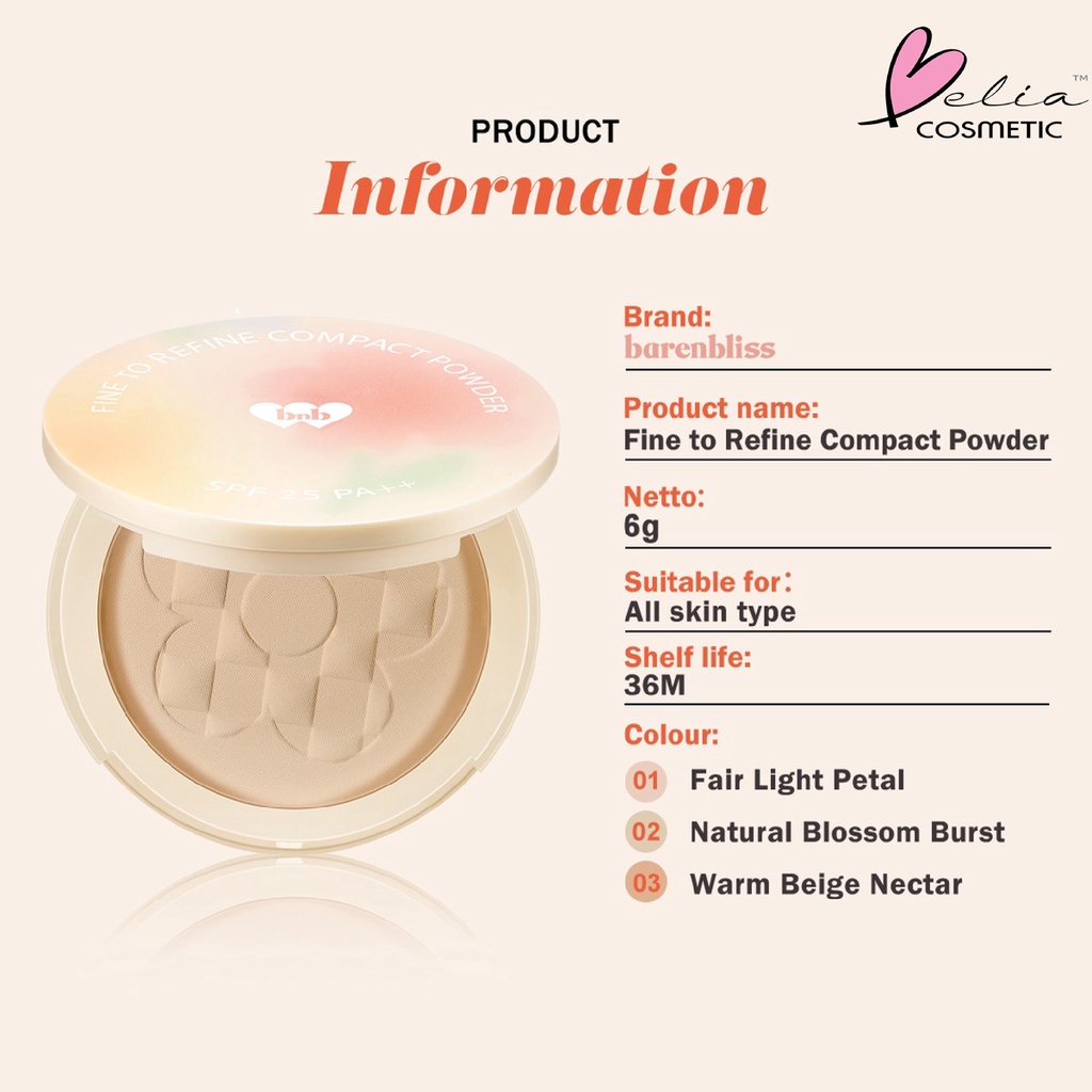 ❤ BELIA ❤ BNB barenbliss Korean Bloomatte Fine to Refine Compact Powder | 24H oil control | Bedak Padat | BPOM