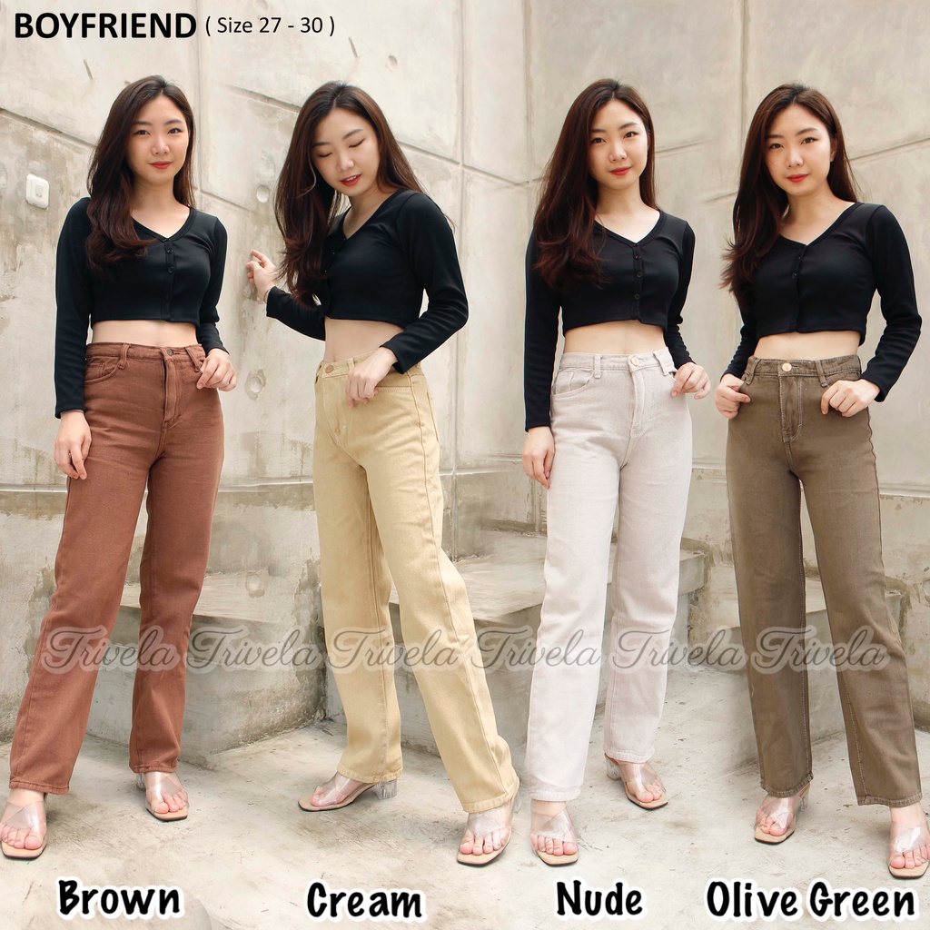 TRIVELA - Kulot Jeans Wanita Syakira / Kulot Jeans Brown / Kulot Jeans Cream / Kulot Jeans Warna / Kulot Loose Cream / Boyfriend Loose Cream