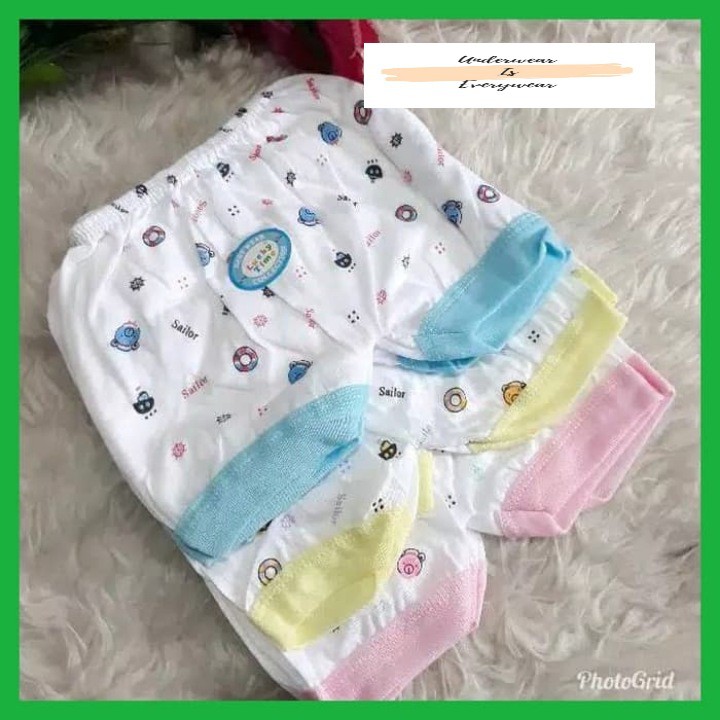 6 Pcs Celana Pendek Bayi Segi Empat - Celana Kotak Lucky - Warna Putih Motif