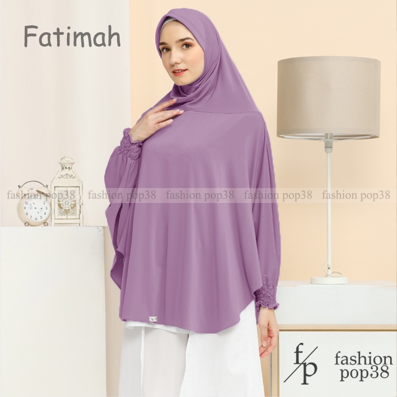 ORIGINAL khimar Fatimah Bergo lengan jilbab kombinasi tangan Bahan GOOD JERSEY-purple