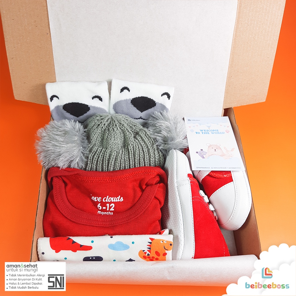 HAMPERS KADO BAYI LAKI LAKI DAN PEREMPUAN BABY GIFT-POMPOM 2 MERAH